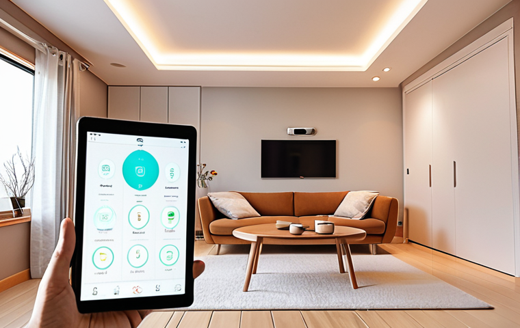 **

`A modern, bright smart home interior. Focus on interconnected devices like smart lighting, thermostat, and a security camera, all controlled by a central tablet. Emphasize clean lines and minimalist design. Consider a soft, warm color palette to convey comfort and accessibility. IoT technology, AI integration, cozy atmosphere, Japanese interior style elements`

**