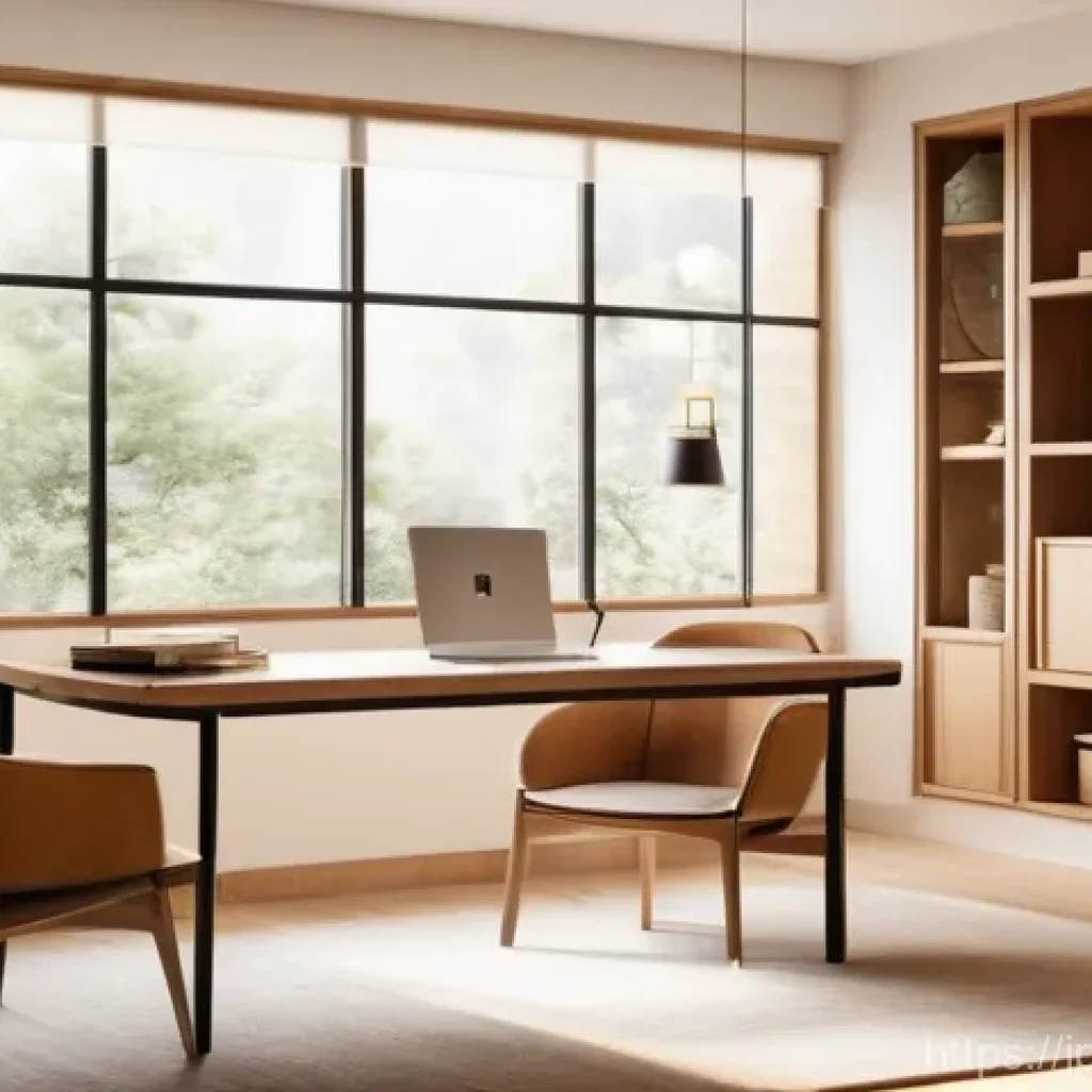 실내건축 실습에서 배우는 중요 기술 - **Prompt:** A modern, warm-toned interior design office where a Japanese female interior designer in...