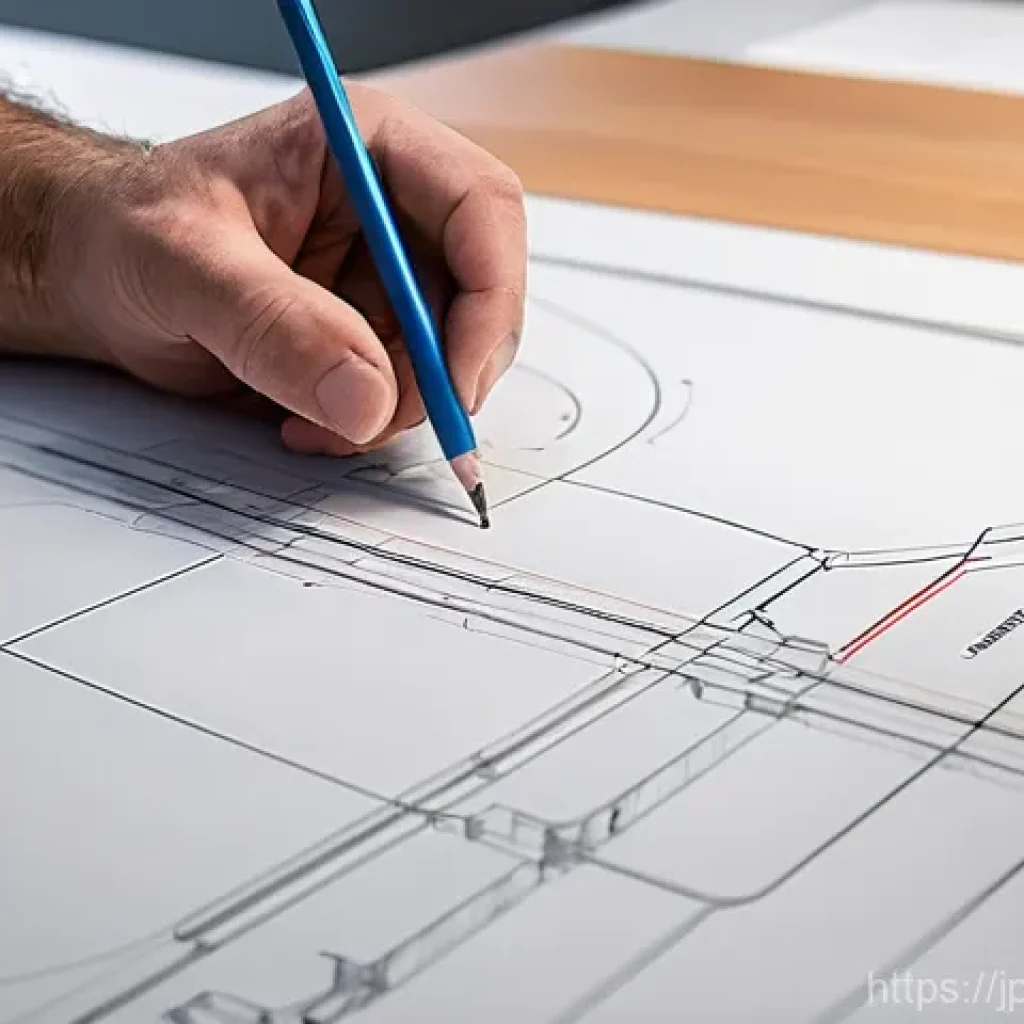 실내건축 실기 시험 준비를 위한 추천 자료 - 3mm mechanical pencil along a metal parallel ruler on a large, white architectural drafting board. H...