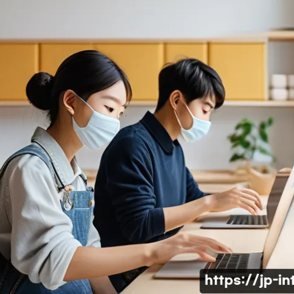 실내건축 관련 학과와 교육기관 - A modern Japanese interior design classroom scene, featuring young adult students wearing casual clo...