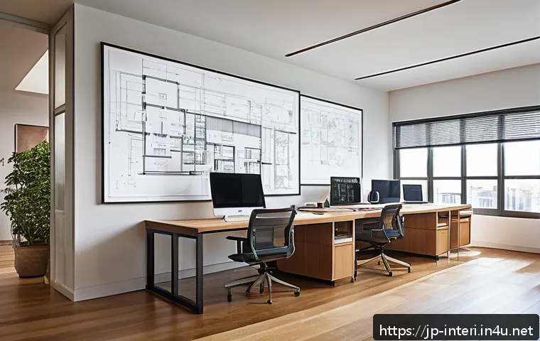 실내건축기사 자격증의 예상 시험 범위 - A modern interior architect&rsquo;s workspace featuring a high-resolution computer screen displaying detai...