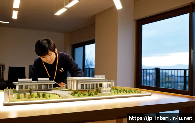 실내건축 실습에서 조명 디자인 다루기 - Photorealistic interior architecture lighting design workshop, Japanese university student carefully...