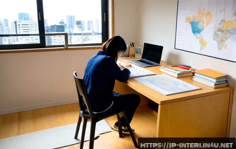 실내건축 자격증 시험 과목 분석 - Photorealistic Japanese interior design student studying for a professional architecture certificati...